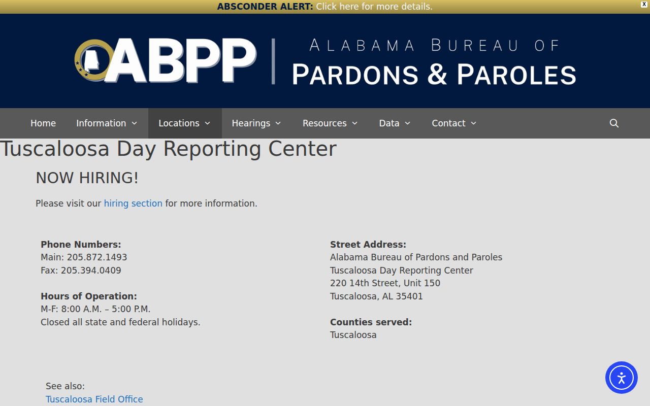 Tuscaloosa Day Reporting Center post-release reporting facility records