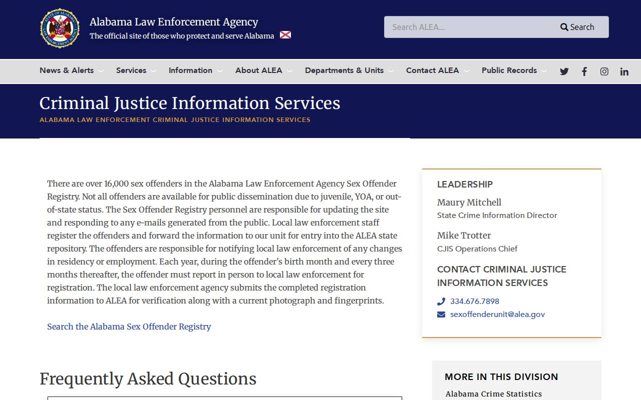 Tuscaloosa County released inmate mugshot lookup through ALEA registry records